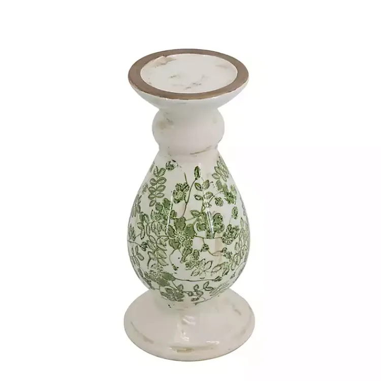 Candle Holders>Kirklands Home Green and White Floral Candle Holder, 10 in.