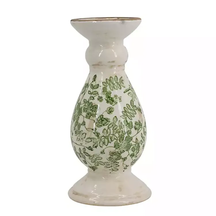 Candle Holders>Kirklands Home Green and White Floral Candle Holder, 10 in.