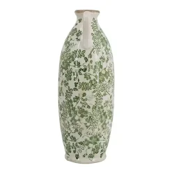 Vases>Kirklands Home Green and White Floral Ceramic Vase, 15.6 in.