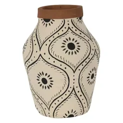 Vases>Kirklands Home Green and White Floral Terracotta Vase