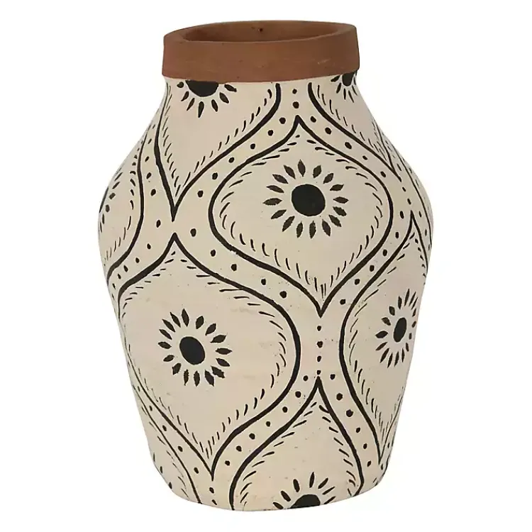 Vases>Kirklands Home Green and White Floral Terracotta Vase