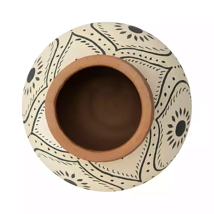 Vases>Kirklands Home Green and White Floral Terracotta Vase