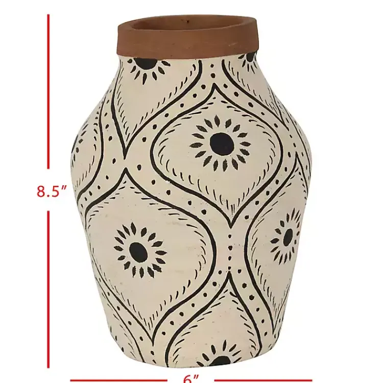 Vases>Kirklands Home Green and White Floral Terracotta Vase