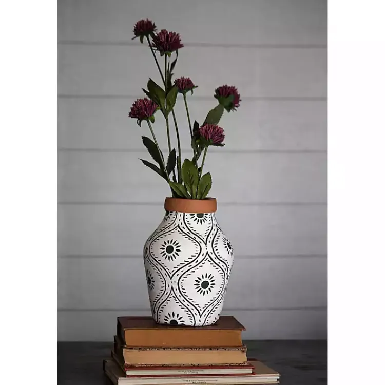 Vases>Kirklands Home Green and White Floral Terracotta Vase