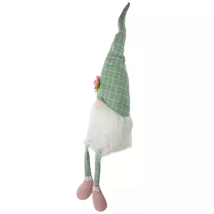 Statues & Figurines>Kirklands Home Green and White Plaid Gnome Shelf Sitter