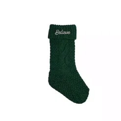Christmas Stockings & Stocking Holders>Kirklands Home Believe Cable Knit Stocking Green