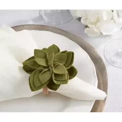Kirklands Home Blossom Napkin Rings, Set of 4 Green New