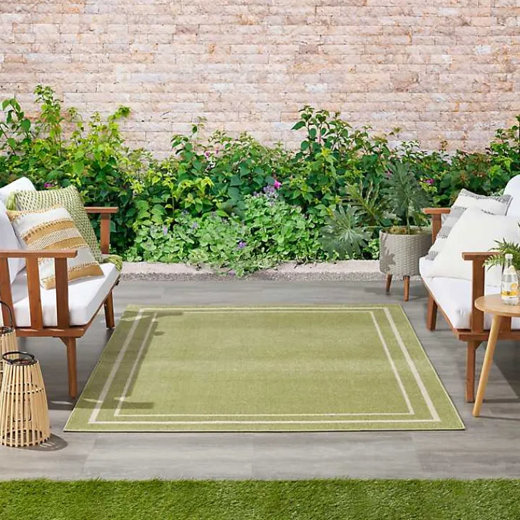 Kirklands Home Green Bordered Indoor/Outdoor Area Rug, 5x7 Outlet
