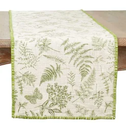 Kirklands Home Green Botanical Whipstitch Table Runner New