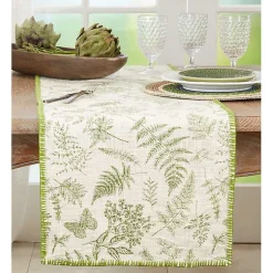 Kirklands Home Green Botanical Whipstitch Table Runner New