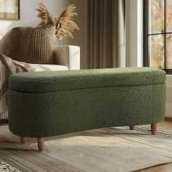 Kirklands Home Boucle Flip-Top Storage Bench Green Clearance