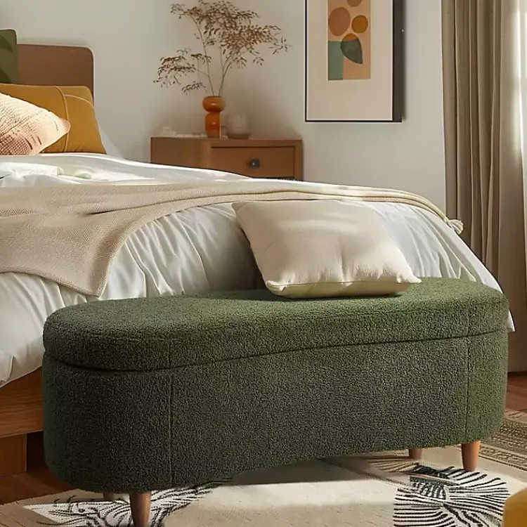 Kirklands Home Boucle Flip-Top Storage Bench Green Clearance