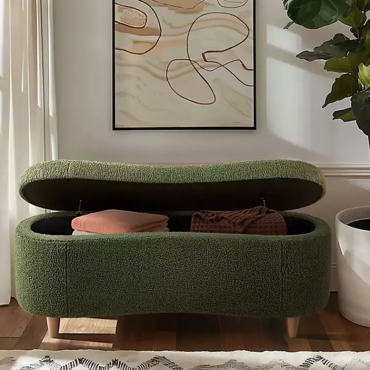 Kirklands Home Boucle Flip-Top Storage Bench Green Clearance