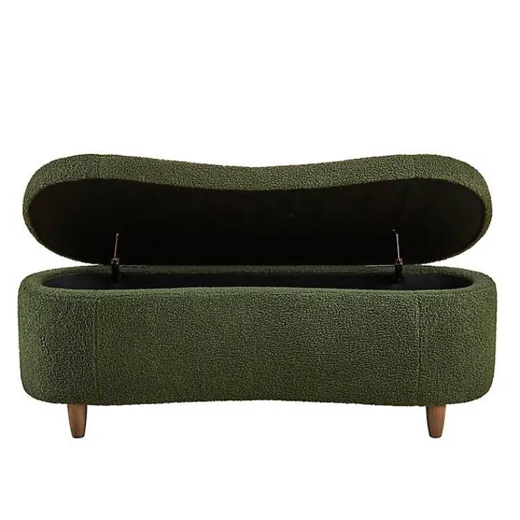 Kirklands Home Boucle Flip-Top Storage Bench Green Clearance