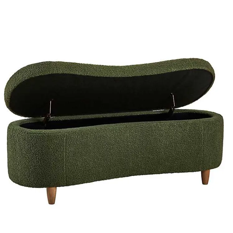 Kirklands Home Boucle Flip-Top Storage Bench Green Clearance