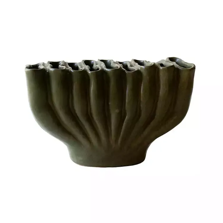 Vases>Kirklands Home Ceramic Wavy Folds Vase Green