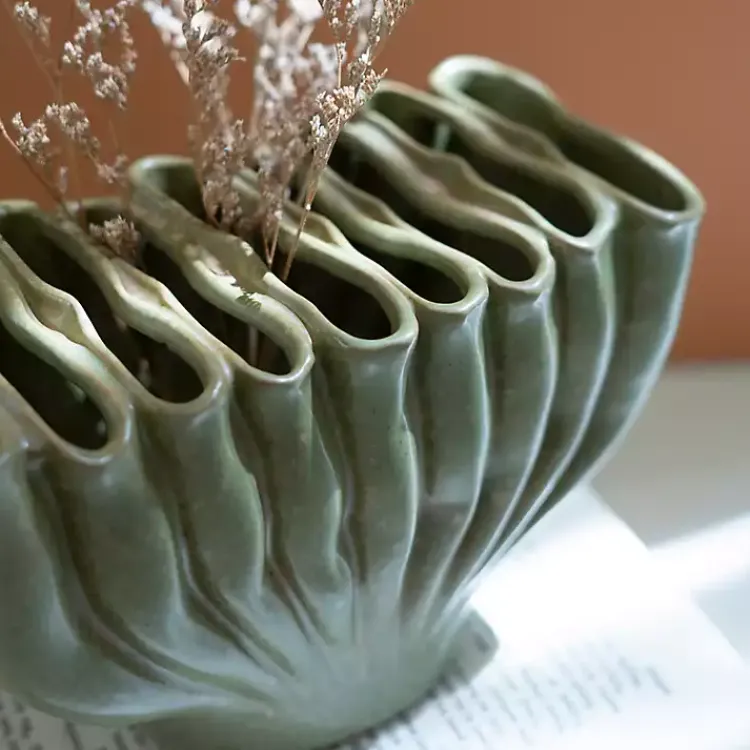 Vases>Kirklands Home Ceramic Wavy Folds Vase Green