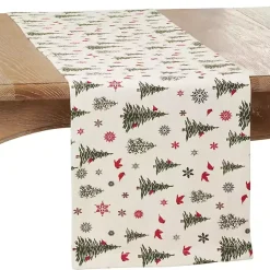 Kirklands Home Green Christmas Trees and Snowflakes Table Runner Discount