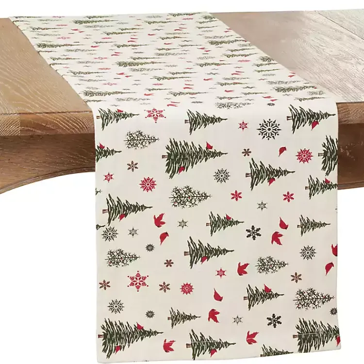 Kirklands Home Green Christmas Trees and Snowflakes Table Runner Discount