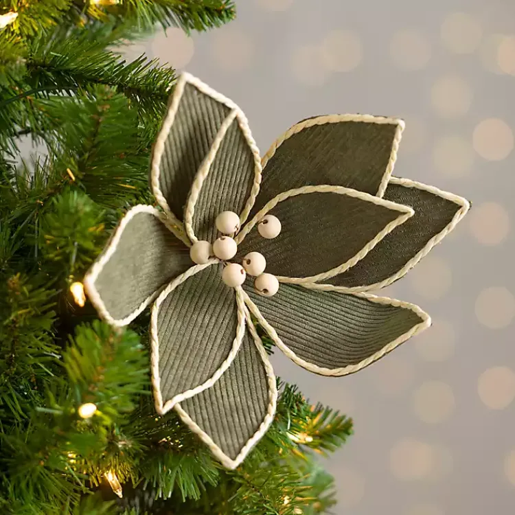 Christmas Tree Decorations>Kirklands Home Corduroy Poinsettia Christmas Pick Green