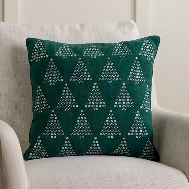 Pillows>Kirklands Home Cross Stitch Trees Christmas Pillow Green