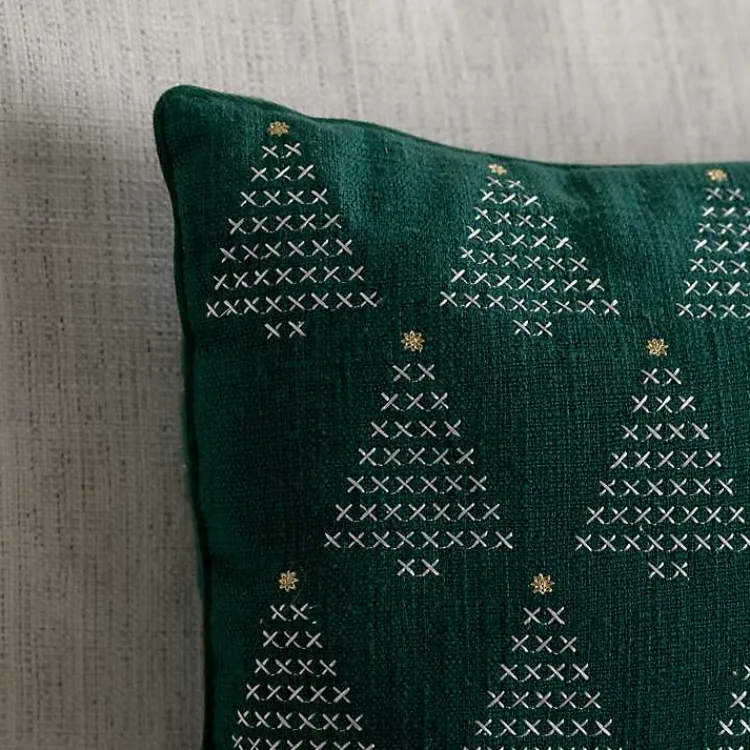 Pillows>Kirklands Home Cross Stitch Trees Christmas Pillow Green