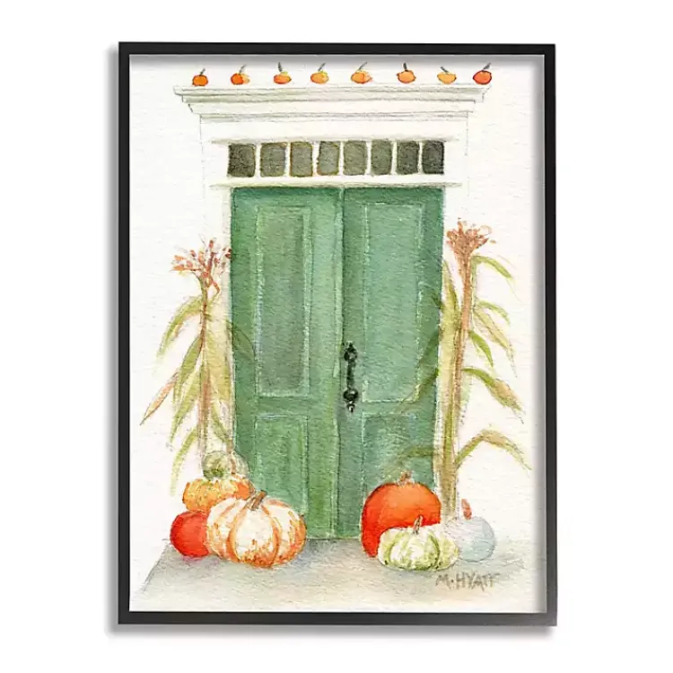 Fall>Kirklands Home Green Doors and Pumpkins Framed Giclee Art Print