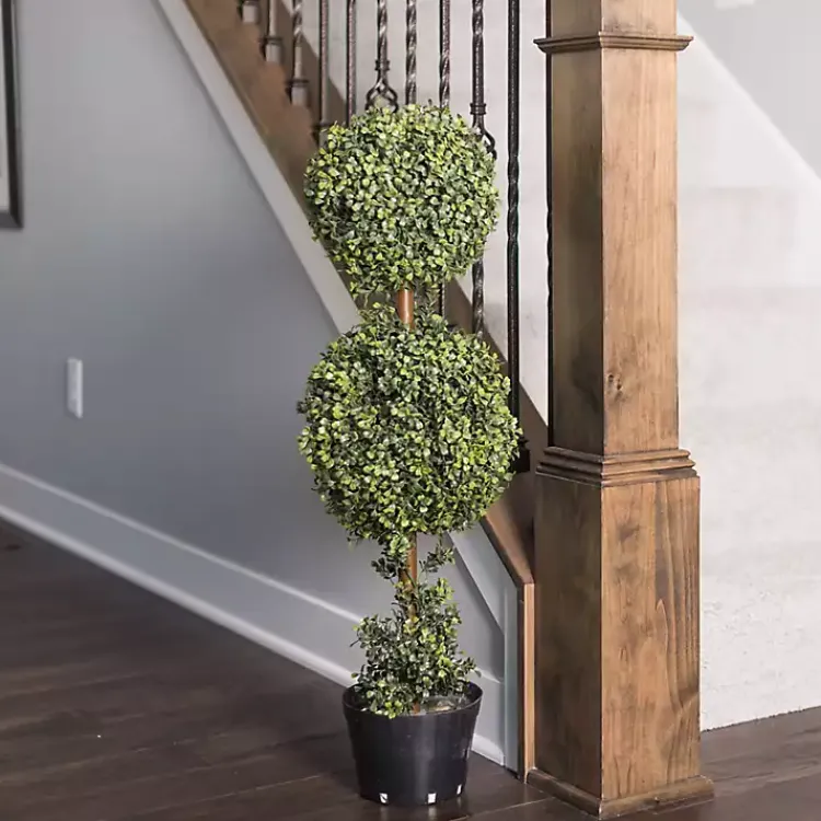 Trees & Topiaries>Kirklands Home Green Double Ball Boxwood Potted Topiary