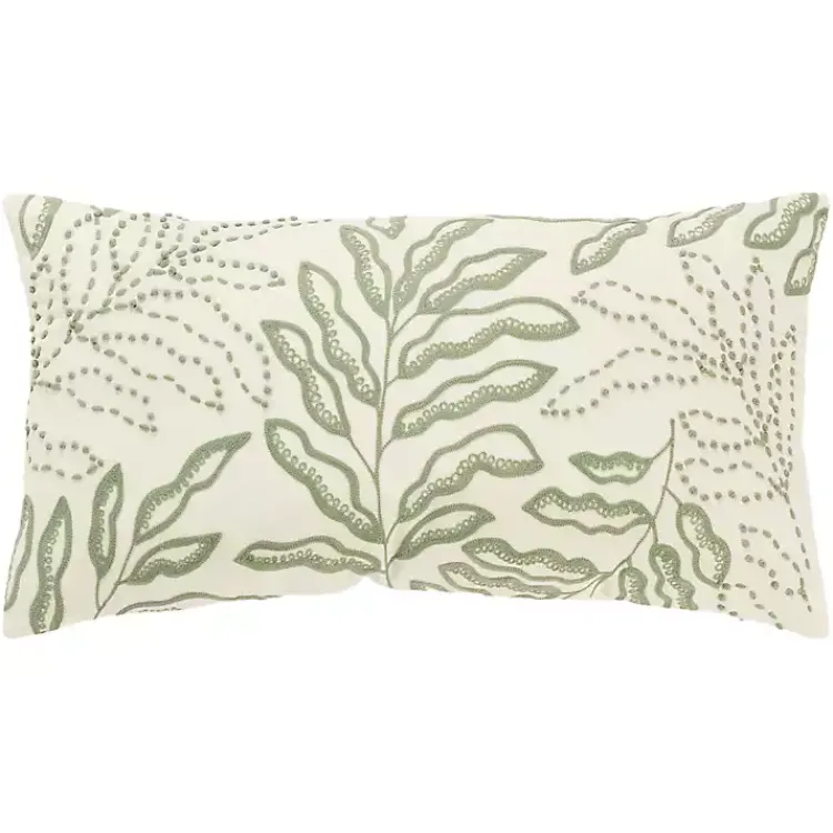 Pillows>Kirklands Home Green Embroidered Botanical Lumbar Pillow