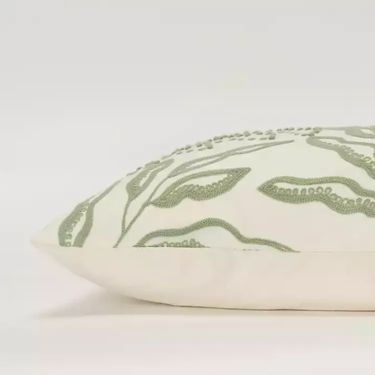 Pillows>Kirklands Home Green Embroidered Botanical Lumbar Pillow