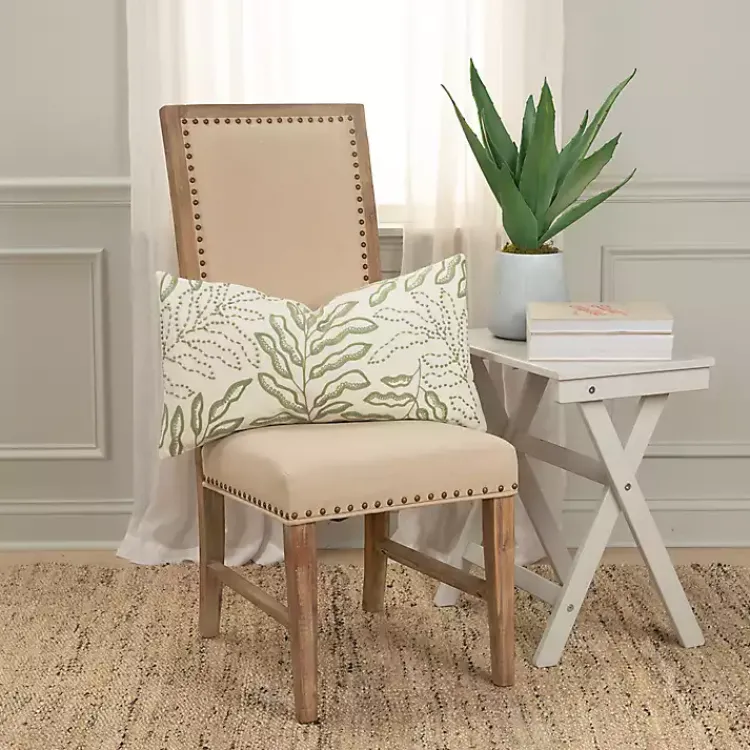 Pillows>Kirklands Home Green Embroidered Botanical Lumbar Pillow