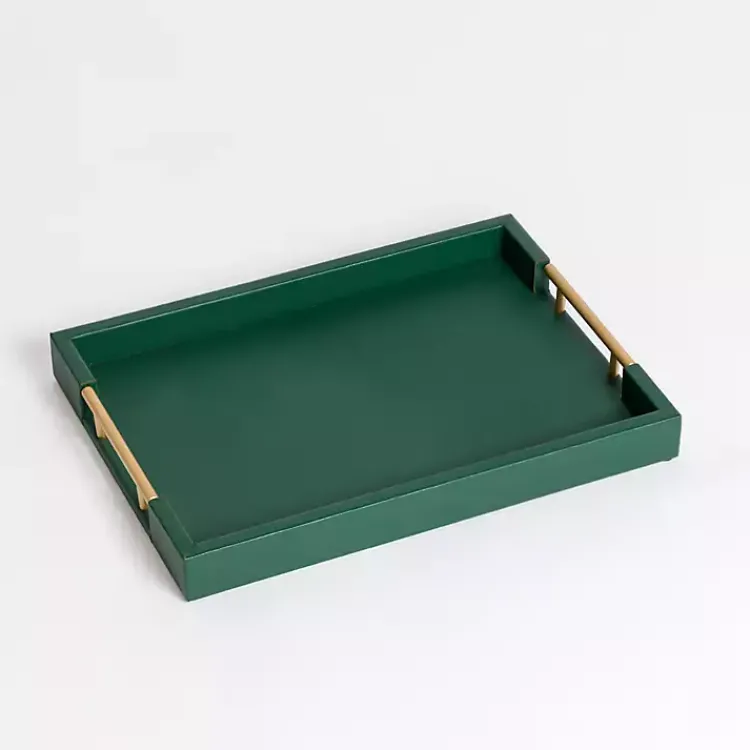 Decorative Trays>Kirklands Home Faux Leather Gold Handle Tray Green