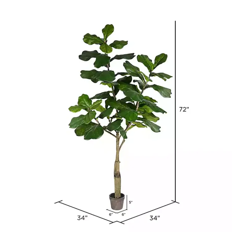 Trees & Topiaries>Kirklands Home Green Fiddle Leaf Tree in Distressed Pot