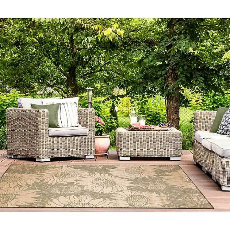 Kirklands Home Green Floral Blooms Outdoor Area Rug, 4x7 Sale