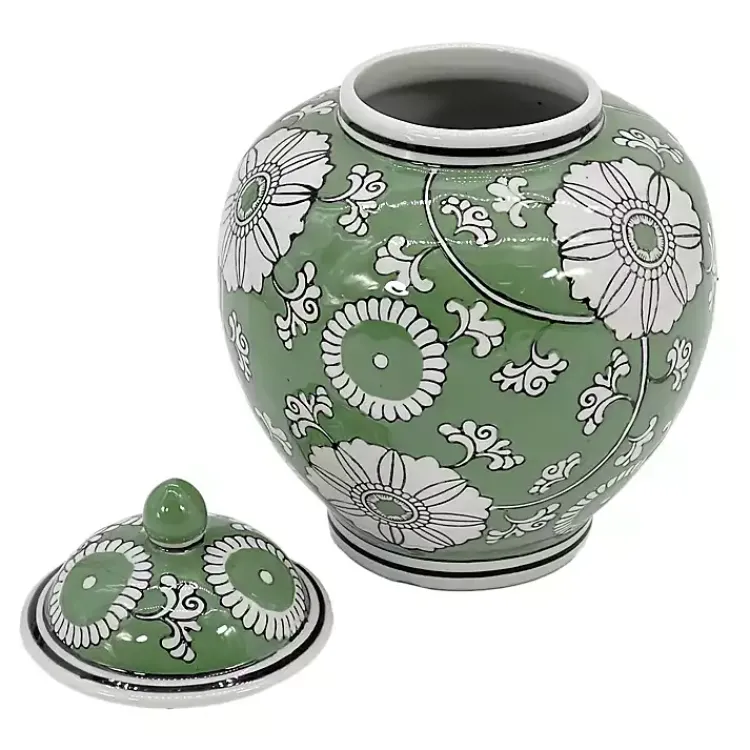Decorative Bowls & Jars>Kirklands Home Green Floral Chinoiserie Jar