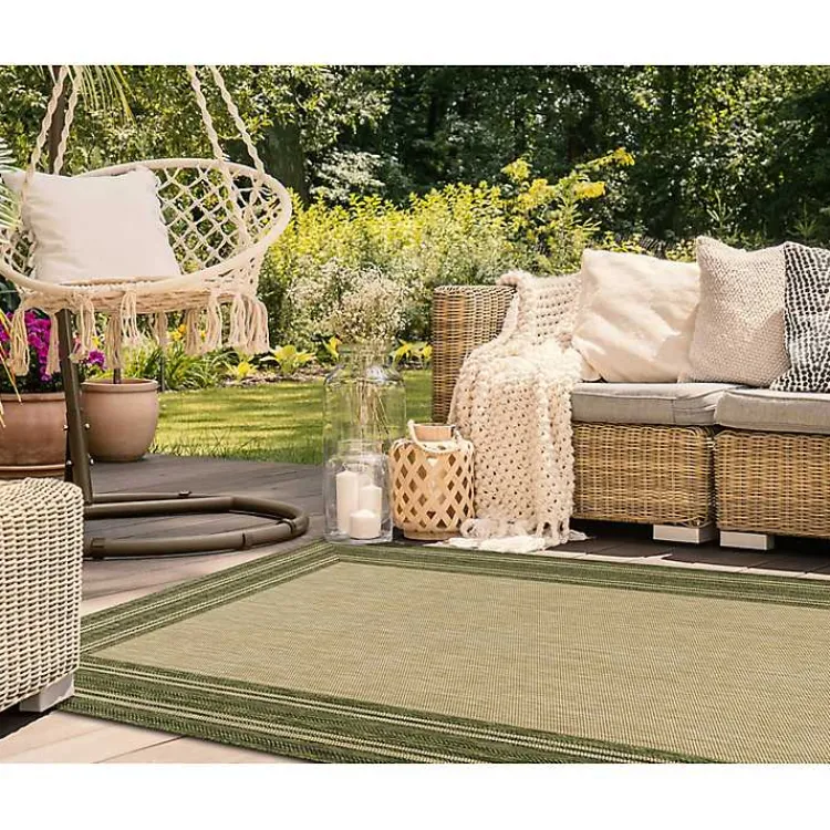 Kirklands Home Green Framed Border Outdoor Area Rug, 4x7 Sale