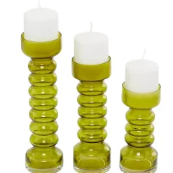 Candle Holders>Kirklands Home Glass Bubble Pillar Candle Holders, Set of 3 Green