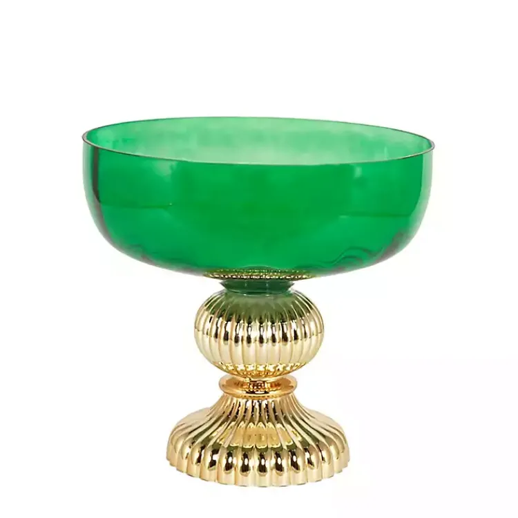Vases>Kirklands Home Glass Vase with Gold Pedestal Base, 12 in. Green