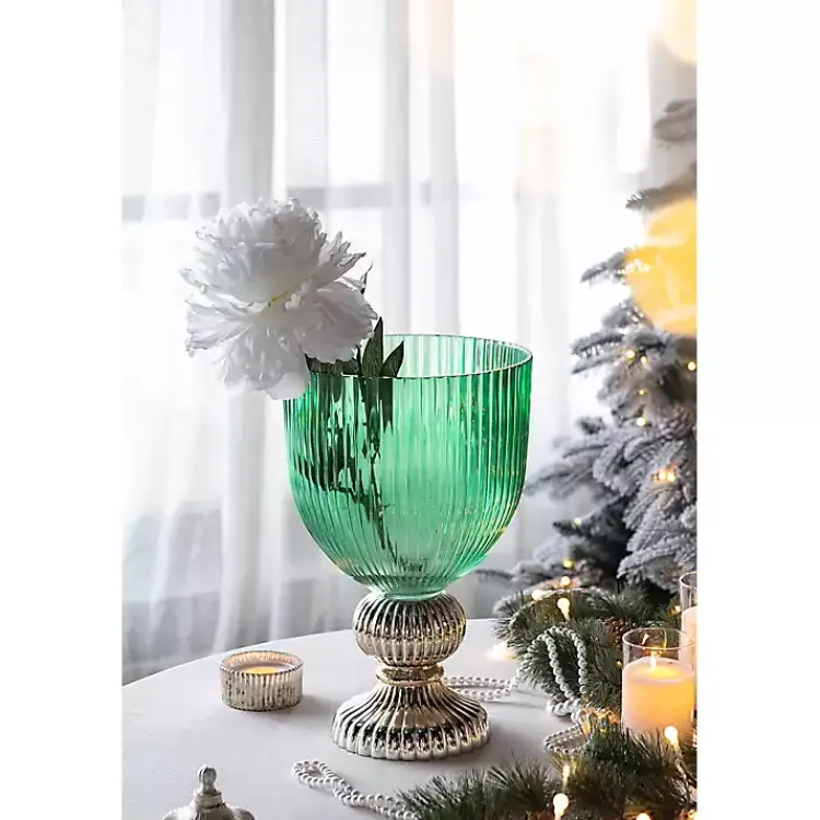 Vases>Kirklands Home Glass Vase with Gold Pedestal Base, 16 in. Green