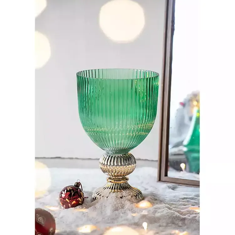 Vases>Kirklands Home Glass Vase with Gold Pedestal Base, 16 in. Green