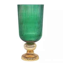 Vases>Kirklands Home Glass Vase with Gold Pedestal Base, 20 in. Green