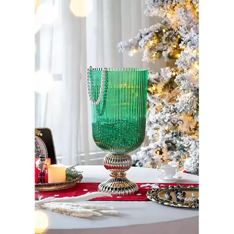 Vases>Kirklands Home Glass Vase with Gold Pedestal Base, 20 in. Green