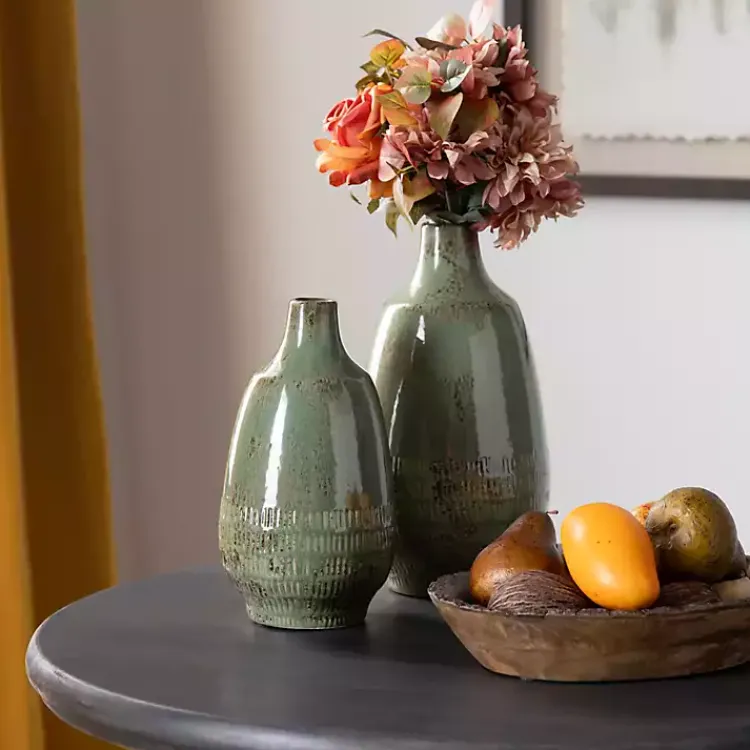 Vases>Kirklands Home Glazed Ceramic Vases, Set of 2 Green