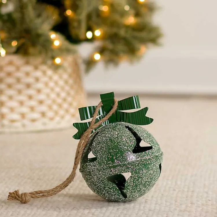 Christmas Decorations>Kirklands Home Glitter Metal Bell Ornament, 8 in. Green