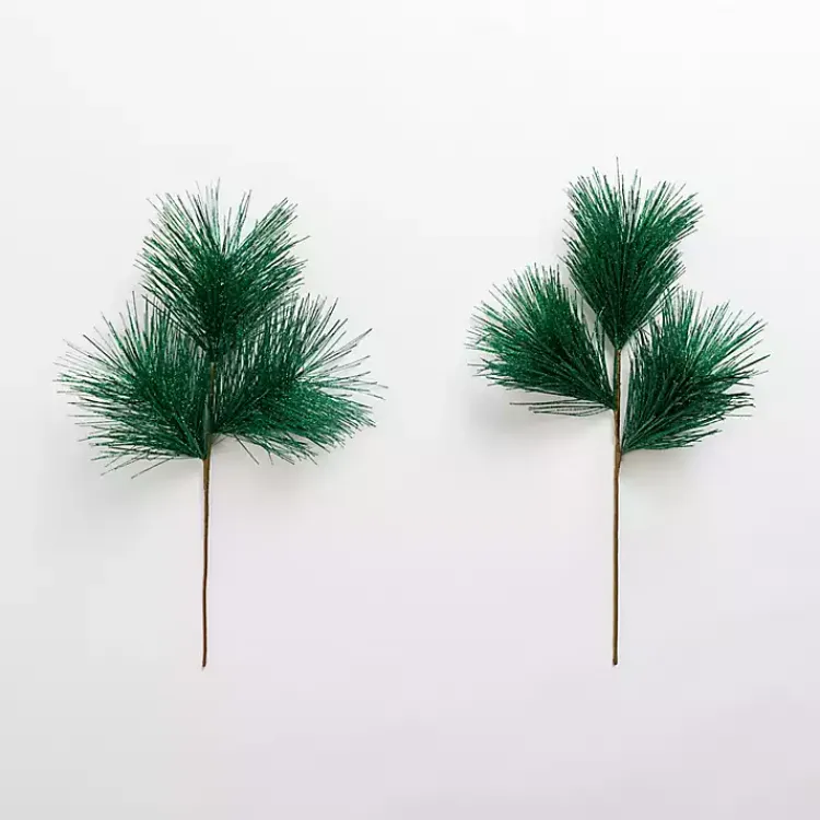 Christmas Tree Decorations>Kirklands Home Glitter Pine Needle Picks, Set of 2 Green