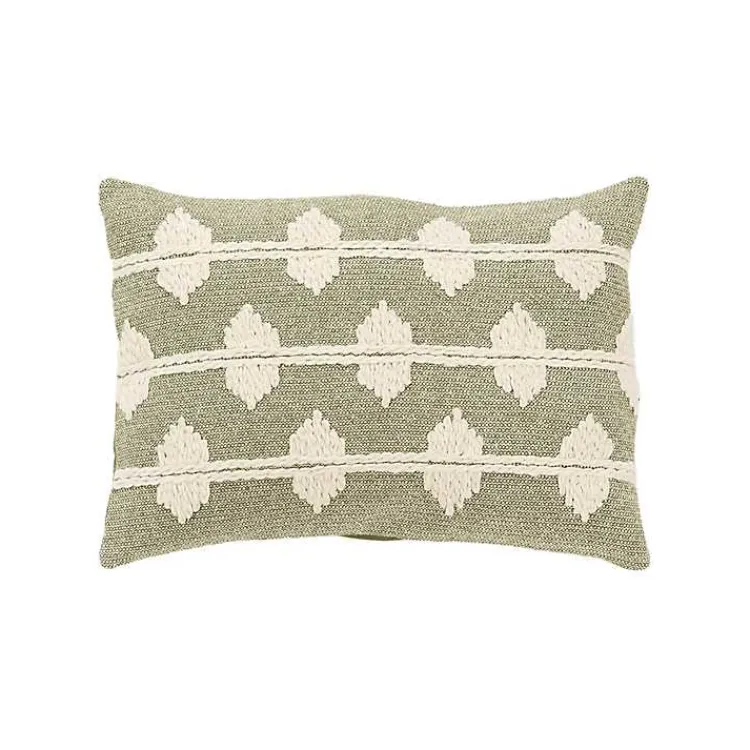 Pillows>Kirklands Home Green Heathered Embroidered Diamond Throw Pillow