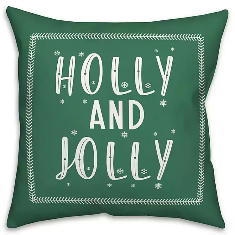 Christmas Pillows>Kirklands Home Green Holly and Jolly Throw Pillow