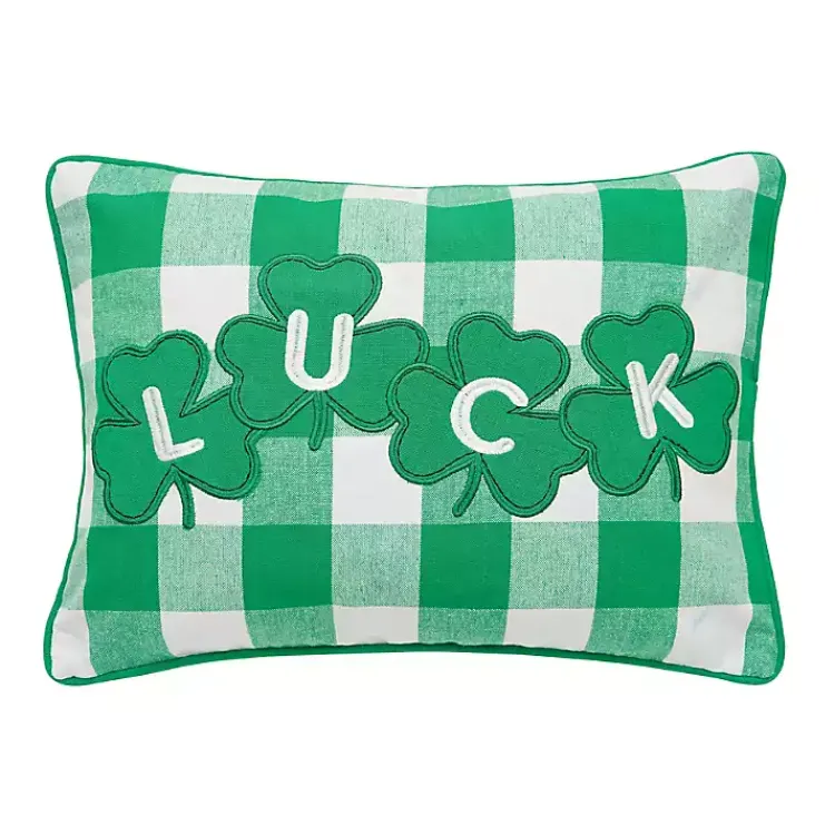 Pillows>Kirklands Home Green Luck Clovers Plaid Pillow