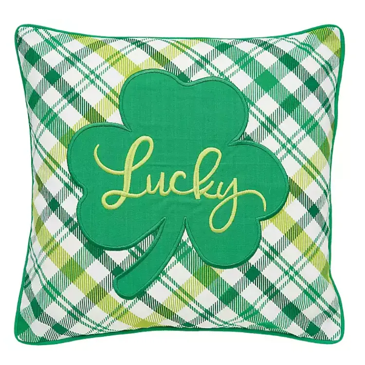 Pillows>Kirklands Home Green Lucky Clover Plaid Pillow