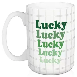 St Patricks Day Decorations>Kirklands Home Green Lucky Plaid Mugs, Set of 2